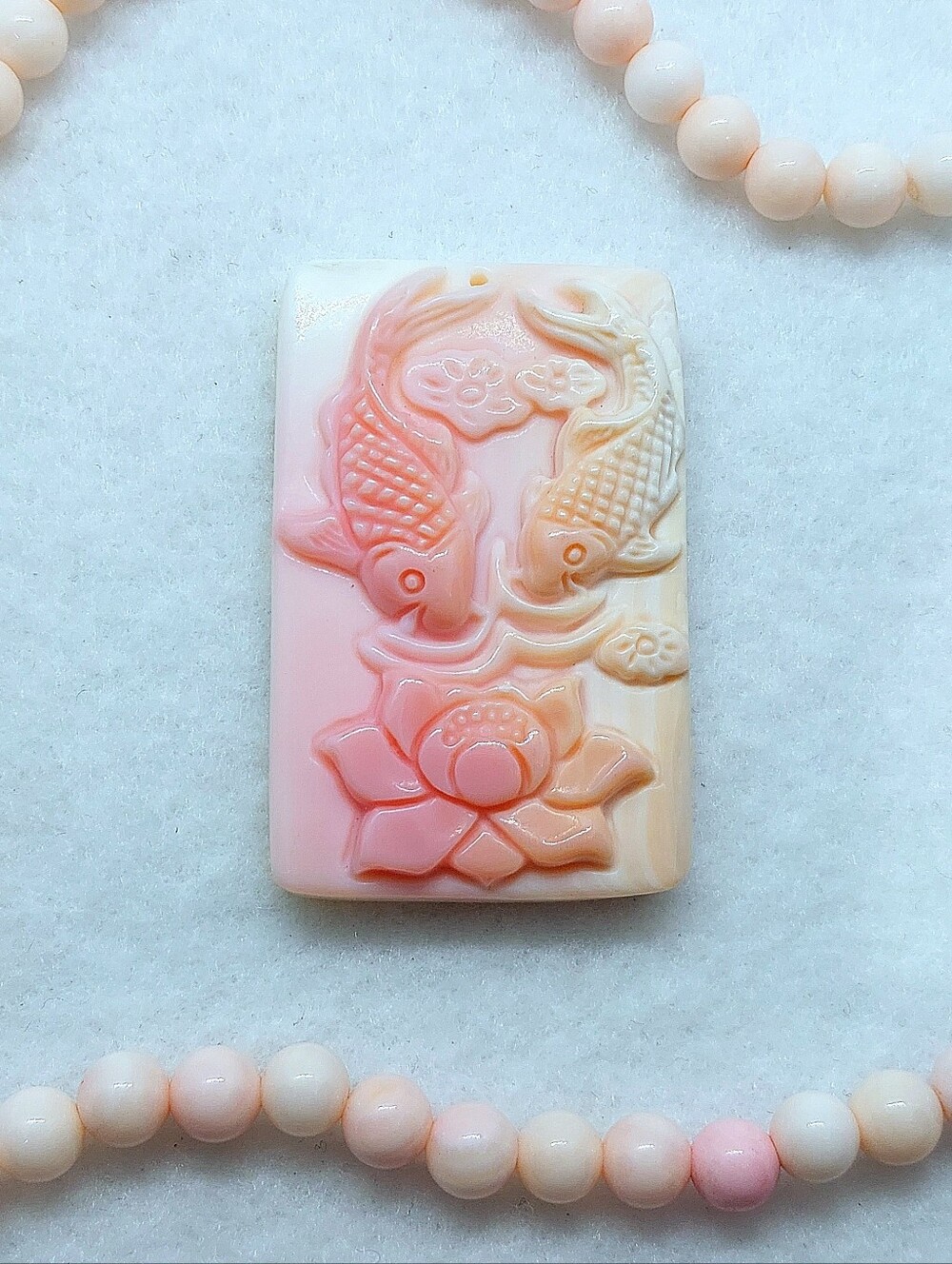 🐚 HQ Queen Conch "Natural" Handcarved Koi Lotus Shell Pendant